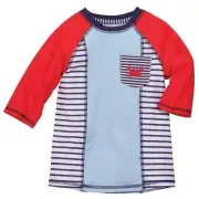 Mud Pie Red White Blue Striped Nautical Crab Rash Guard 2T-3T 4T-5T