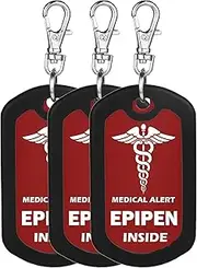 mnmoom Epipen Inside Tag-Red Medical Alert Zipper Pull Bag Tag (3pcs)