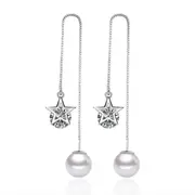2PCS Copper Woman Fashion Jewelry Ear Line Pentagram Long Tassel Retro Earrings