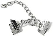[zhiteng] 10 Set Ribbon Clamp Crimp Ends Beads with Lobster Claw Swivel Clasps Extension Chain Jump Rings Cords End Caps String Leather Clip Foldover Necklace Bracelet Connectors (Rhodium Crimp 10mm)
