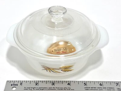 NOS Fire King Wheat 1 Pint w Lid #405 Brand New w Tag Milk Glass 1966 MCM Vtg