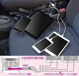 權世界@汽車用品 日本 ELECOM 6.8A 4USB點煙器電源插座擴充器車充 可同時充4支手機 CCU05BK