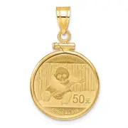 14K Yellow Gold Wideband Distinguished Coin Jewelry Polished Mounted 1/10Oz Panda Screw Top Bezel Pendant