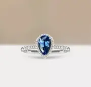 2.54 Ct Pear Cut Natural Blue Sapphire Diamond Ring 14K solid White gold