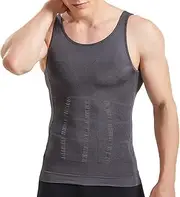 [Tofox] Undershirt Men's Hidden Man Compression Shirt Vest Men Shapewear Flat Whole Abdomen, White