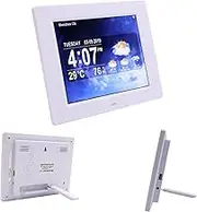 Digital Clock, WiFi Connected Network Electronic Clock, Automatic Time Synchronization, 8-Inch Electronic Alarm Clock Showing Weather Temperature and Humidity,White