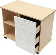 TOWOHIPPKI 3-Drawer Wood File Cabinet with Open Storage Shelves, Rolling Printer Stand on Wheels, Printer Stand with Open Storage Shelves for Home Office, for A4 Hanging File Folders, Black (Wood)