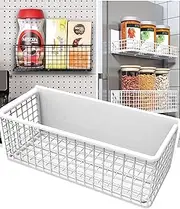 LIFEFAN Magnetic Basket Fridge Large Magnetic Pen Holder Whiteboard Metal Wire Basket Storage Item Organizer (White-High)
