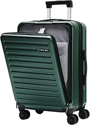 [TydeCkare] 20 Inch Carrry On Luggage with Front Zipper Pocket, 45L, Lightweight ABS+PC Hardshell Suitcase & Spinner Silent Wheels, Convenient for Business Trips,Dark Green