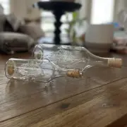 2 Hand-Blown Glass Ship in a Bottle Cork Stopper Italy Frost Bro Sailing Clipper
