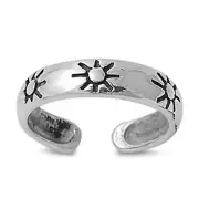 Sun Toe Ring 925 Sterling Silver 4mm Band Adjustable