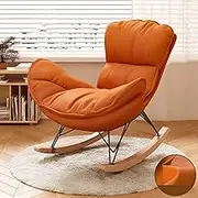 CADYNN Modern Upholstered Recliner Rocking Armchair with Ottoman,with High Backrest Comfy Chair for Living Room/Bedroom, Home Leisure Rocking Chair(Orange,No Footstool)