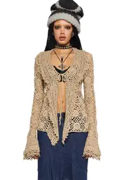 [Current Mood] Modern Enchantment Crochet Cardigan - Light Brown