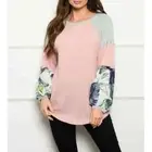 Pink Mauve Color Contrast Long Sleeve Tunic Top Womens Casual Winter Blouse
