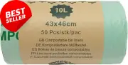 50 Pcs 10L Compostable Bin Bags, Biodegradable, Leakproof, Odor Control
