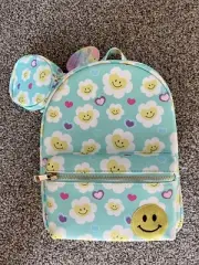 NEW UNDER ONE SKY SMILEY FACE HEARTS LIGHT BLUE GREEN MINI BACKPACK CHANGE PURSE
