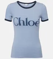 [Chloe] Chloé Logo cotton-blend jersey T-shirt AU 14 blue