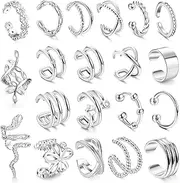 [Kakonia] 20/25Pcs Single Ear Cuffs Earrings For Women Non Piercing Ear Cuff Gold Flower Cz Helix Cartilage Cuff Earrings Clip On Wrap Earrings For Women Girls