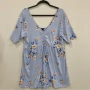 New Torrid Light Blue Floral Cinch Front Casual Top size 1X