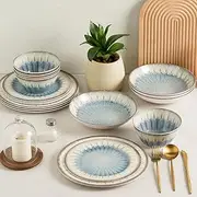MissYip Melamine Dinnerware Set, 16 Piece for 4, Unbreakable Kitchen Plastic Plates and Bowls set, Indoor and Outdoor Use Tableware, BPA Free, Dishwasher Safe, Not Microwave, Not Oven(Blue)