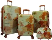 [World Traveler] Europe 4-Piece Spinner Luggage Set with TSA Lock, Brown