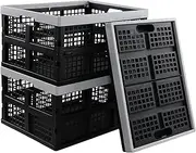 Yuright 34 Liter Plastic Collapsible Crate for Storage, 3 Pack Foldable Milk Crate, Black
