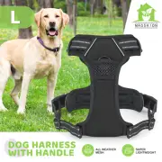 Adjustable Dog Pet Harness Reflective Strips Comfortable Mesh &Soft Handle Black