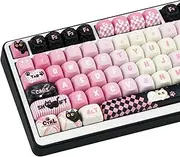 COOMICKEY MOA Profile PBT Keycaps 134 Key PBT Dye-Sublimation Keycaps with Black & Pink Cute Cat Custom Keycap Set for Cherry Gateron MX Swithes Mechanical Keyboards