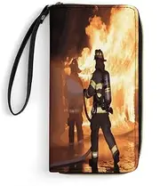 [BFGWK] Large Wallet Novelty Firefighter Fireman Flame Printing Long Wallet With Zipper Leather Wallet Suitable For Both Men And Women, style, 19.7x10.5cm, Style, 19.7x10.5cm, 现代