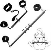 Spreader Bar Sex Toys Furniture BDSM Bondage Collar Restraints with Handcuffs Ankle Cuffs for Couples Expandable 23-36inch (Black)