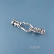 Antiqued Sterling Silver Tube Cord End Crimp Cap, Hook and Eye Clasp #33210