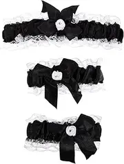 [ANDRESLAD] Elegant Maid Cosplay Bow Garter Collar Bracelet Set for Wedding Party Lace Leg Garter Collar Outlines Curve Black