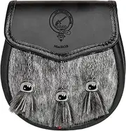 [I LUV LTD] MacRob Semi Dress Sporran Fur Plain Leather Flap Scottish Clan Crest