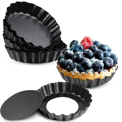 2/4/6pcs Tart Quiche Pans With Removable Bottom Pie Non-stick Fluted Sides