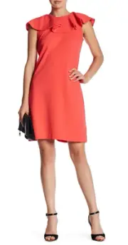 NWT - Ted Baker - SONTIE - Frill Collar Detail Dress - Coral - Sz 2= US 6 - $279