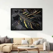 Black & Gold Leaf Art Modern Abstract Unframed Canvas Print Australian Wall Art