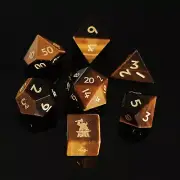 Natural Tiger's Eye Gemstone Dice Set of 7 D6 Logo DND RPG Board Game Accessory