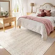 Light Pink Bedroom Rugs 6x9 Aesthetic Cute Boho Floral Feminine Soft Faux Wool Machine Washable Carpet Area Rugs for Kids Room Playroom Office