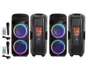 2 Dual 15" Portable Rechargeable 4000W Max Powered Active PA DJ Party Speaker wi
