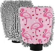 GAIGEO Wash Mitt Car Washing Absorbent Chenille Microfiber Mitts Car Cleaning Tools Scrub Pad Soft Scratch Free Cute Cartoon Flamingos Pink, Medium x 2 Pack