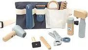 NC 11Pcs Simulation Wooden Beauty Salon Toys Pretend Play Mirror and Cosmetics Case with Toy Hairdryer Hair Styling Set Party Toy for Girl Toddler - Salon Kit