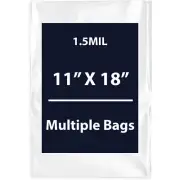 1.5Mil 11" X 18" | LDPE Clear Flat Poly Bags, Flexible & Durable | Multiple Bags