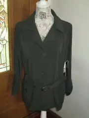 Dana Buchman Size Large Military Chic Army Green Roll Tab Button Belted Jacket
