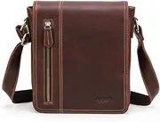Vintage Leather Mens shoulder bag, messenger bag. Leather tablet computer mens bag, travel bag, Coffee, 21.5*7*25cm