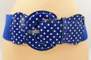 Fun Women White Polka Dot Casual Fashion Elastic Blue Belt Hip Waist XS S M L XL