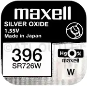 Maxell 396 SR726W 1.55v Silver Oxide, Mercury Free Watch Battery - Made in Japan
