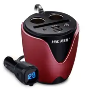 Yc-19 Car Cup Charger 2.1A/1A Dual Usb Ports Car 12V-24V Charger With 2-Socket Cigarette And Card Socket(Red)