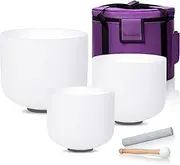 SOUNDELLO 8-12 inch 432hz Quartz Crystal Singing Bowls Set of 3 Pure White, for Healing Mindfulness Meditation Yoga Sound Baths with Case and Mallet Suede Striker