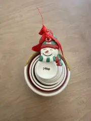 Stoneware Snowmen Measuring Spoons And Cups 8 Ct Set - 1/4 Tsp - 1 Cup - New
