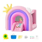 Inflatable Bounce House, Indoor Outdoor Playhouse Trampoline, Kid Jumping Bouncer with Blower, Slide, Storage Bag, Family Backyard Bouncy Castle, for Girls Boys Ages 3–8 Years,